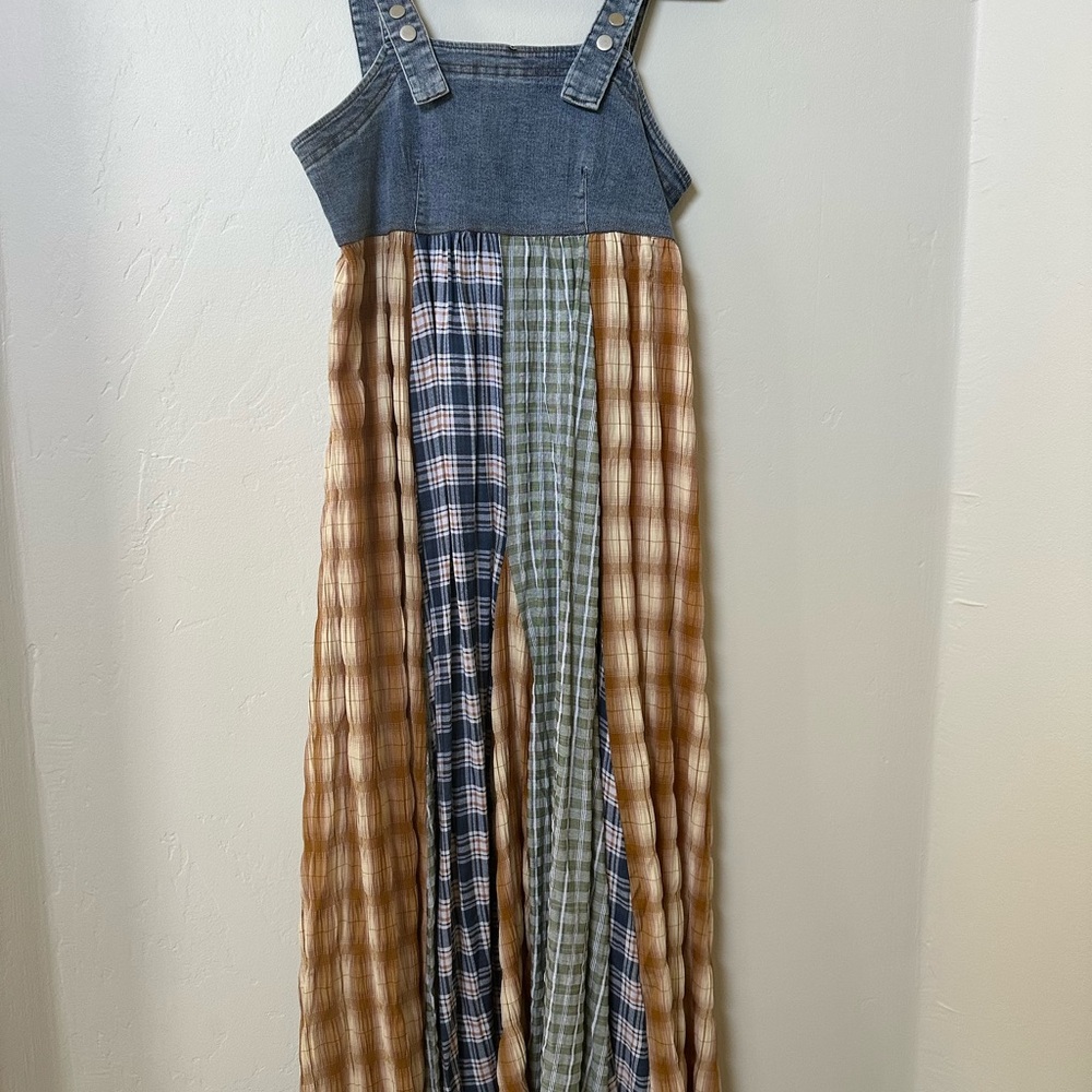 Three Bird Nest Denim and Plaid Maxi Dress